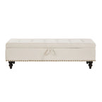 Grey / Blue / Beige Button-Tufted Fabric Storage Bench – Solid Wood Legs, 1-Seat