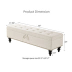 Grey / Blue / Beige Button-Tufted Fabric Storage Bench – Solid Wood Legs, 1-Seat
