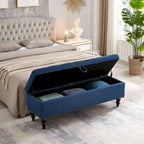 Grey / Blue / Beige Button-Tufted Fabric Storage Bench – Solid Wood Legs, 1-Seat