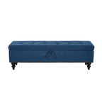 Grey / Blue / Beige Button-Tufted Fabric Storage Bench – Solid Wood Legs, 1-Seat