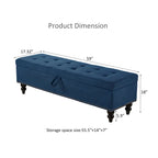 Grey / Blue / Beige Button-Tufted Fabric Storage Bench – Solid Wood Legs, 1-Seat