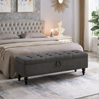 Grey / Blue / Beige Button-Tufted Fabric Storage Bench – Solid Wood Legs, 1-Seat