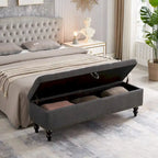 Grey / Blue / Beige Button-Tufted Fabric Storage Bench – Solid Wood Legs, 1-Seat