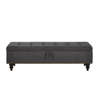 Grey / Blue / Beige Button-Tufted Fabric Storage Bench – Solid Wood Legs, 1-Seat