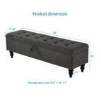 Grey / Blue / Beige Button-Tufted Fabric Storage Bench – Solid Wood Legs, 1-Seat