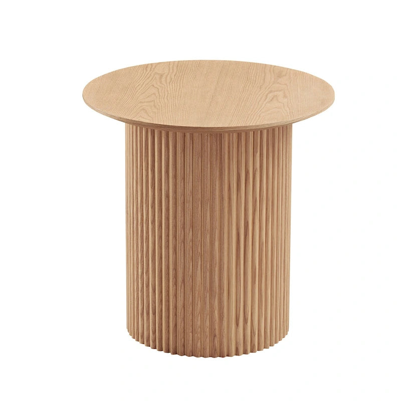 Oak Round Fluted Side Table, 17.71", Single Use