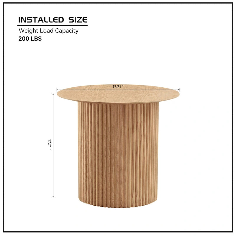 Oak Round Fluted Side Table, 17.71", Single Use