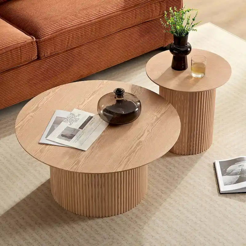 Oak Round Fluted Side Table, 17.71", Single Use
