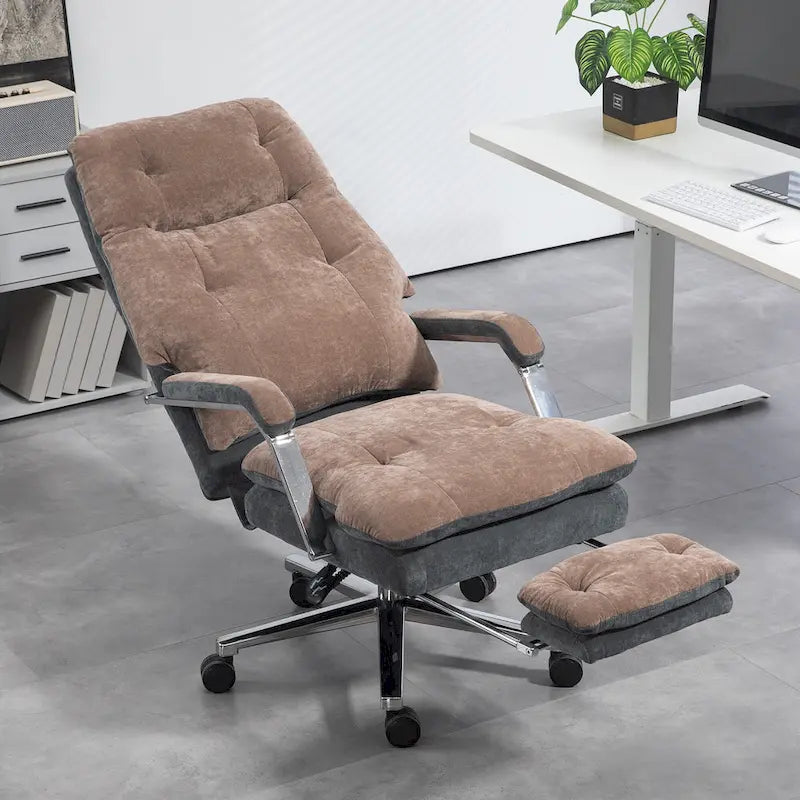 Coffee Velvet Office Recliner Chair – Padded, Swivel, for 1 Person