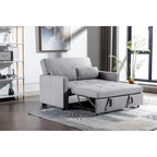 Light Grey Linen 2-Seater Convertible Sofa Bed with Storage Pockets