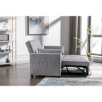 Light Grey Linen 2-Seater Convertible Sofa Bed with Storage Pockets