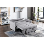 Light Grey Linen 2-Seater Convertible Sofa Bed with Storage Pockets