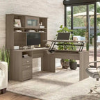 60W 3-position L-shaped Sit to Stand Desk with Hutch by Bush Furniture