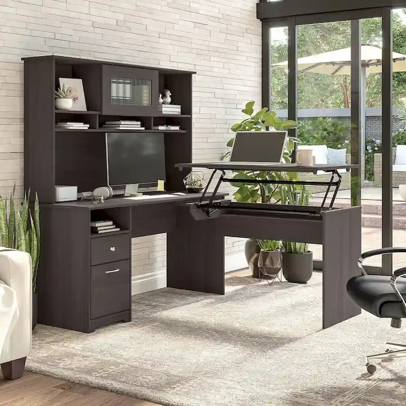60W 3-position L-shaped Sit to Stand Desk with Hutch by Bush Furniture