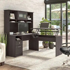 60W 3-position L-shaped Sit to Stand Desk with Hutch by Bush Furniture