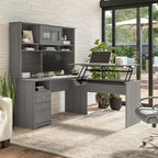 60W 3-position L-shaped Sit to Stand Desk with Hutch by Bush Furniture