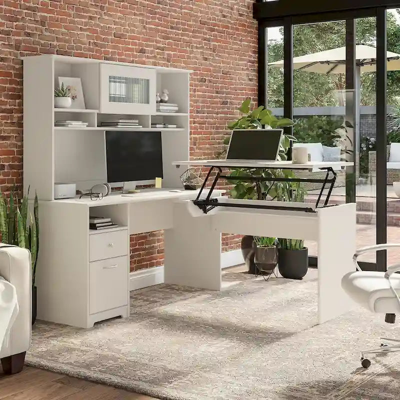 60W 3-position L-shaped Sit to Stand Desk with Hutch by Bush Furniture