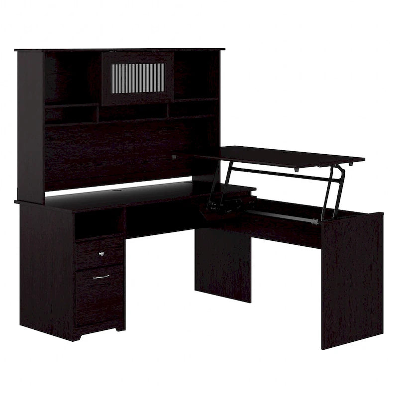 60W 3-position L-shaped Sit to Stand Desk with Hutch by Bush Furniture