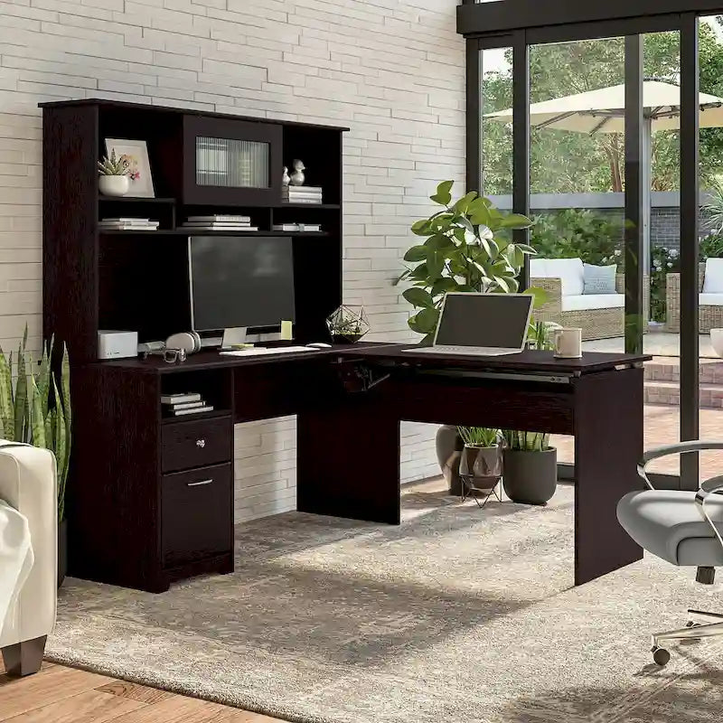 60W 3-position L-shaped Sit to Stand Desk with Hutch by Bush Furniture