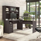 60W 3-position L-shaped Sit to Stand Desk with Hutch by Bush Furniture