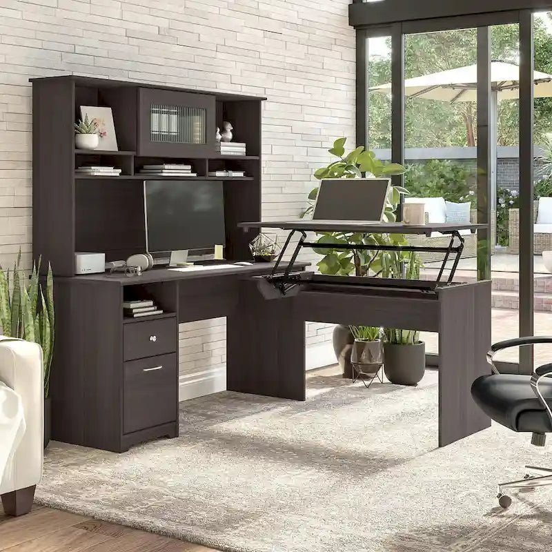 60W 3-position L-shaped Sit to Stand Desk with Hutch by Bush Furniture
