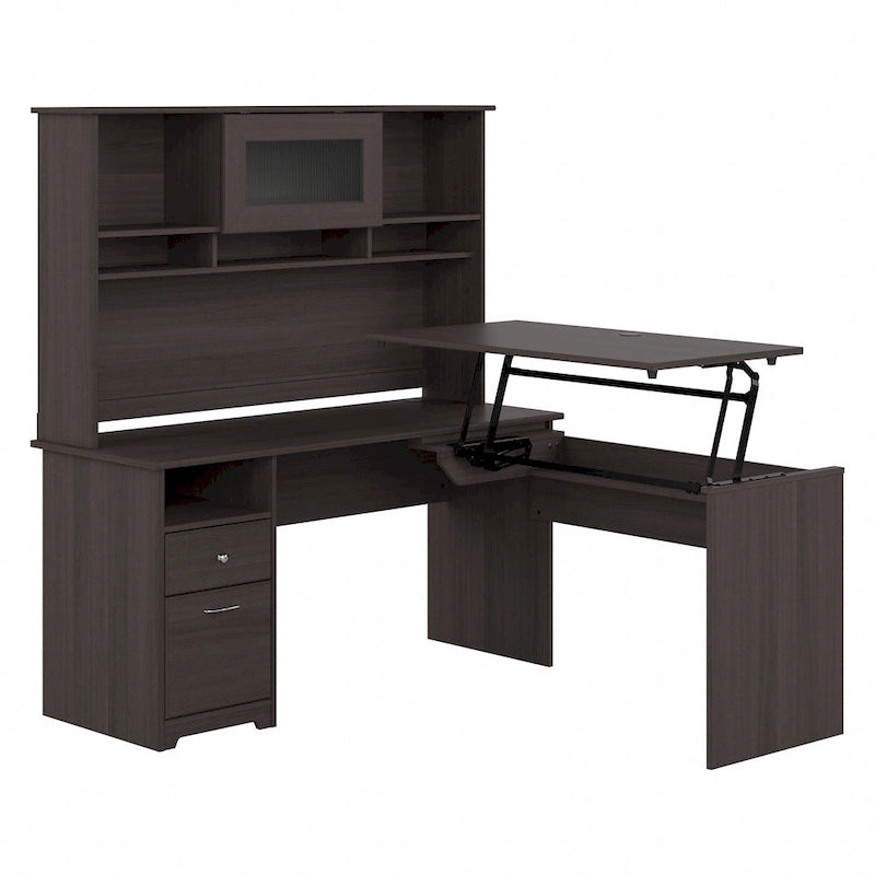 60W 3-position L-shaped Sit to Stand Desk with Hutch by Bush Furniture