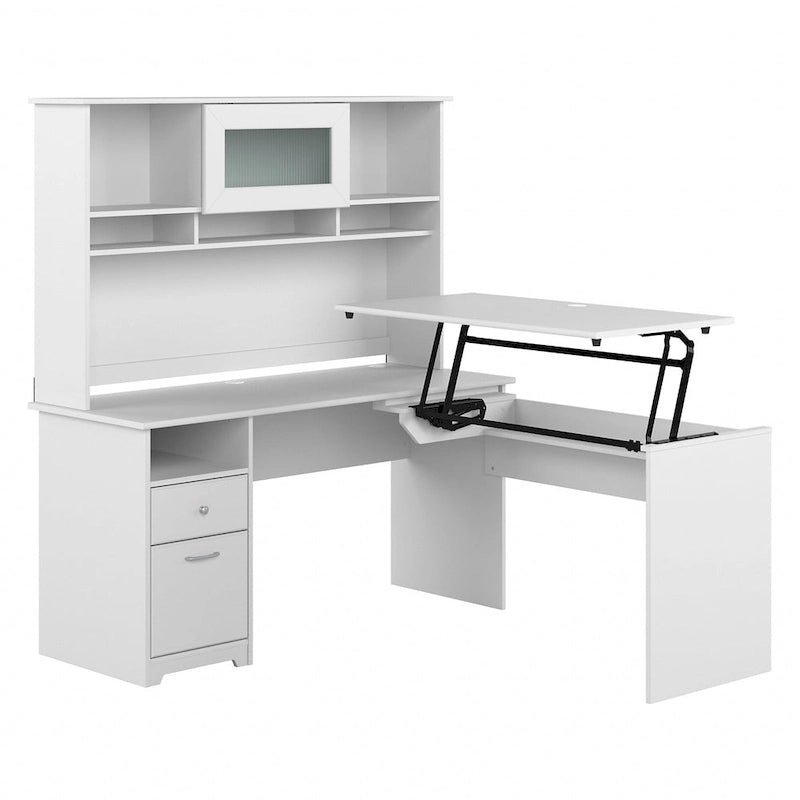 60W 3-position L-shaped Sit to Stand Desk with Hutch by Bush Furniture
