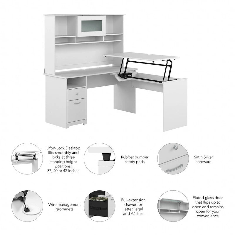 60W 3-position L-shaped Sit to Stand Desk with Hutch by Bush Furniture