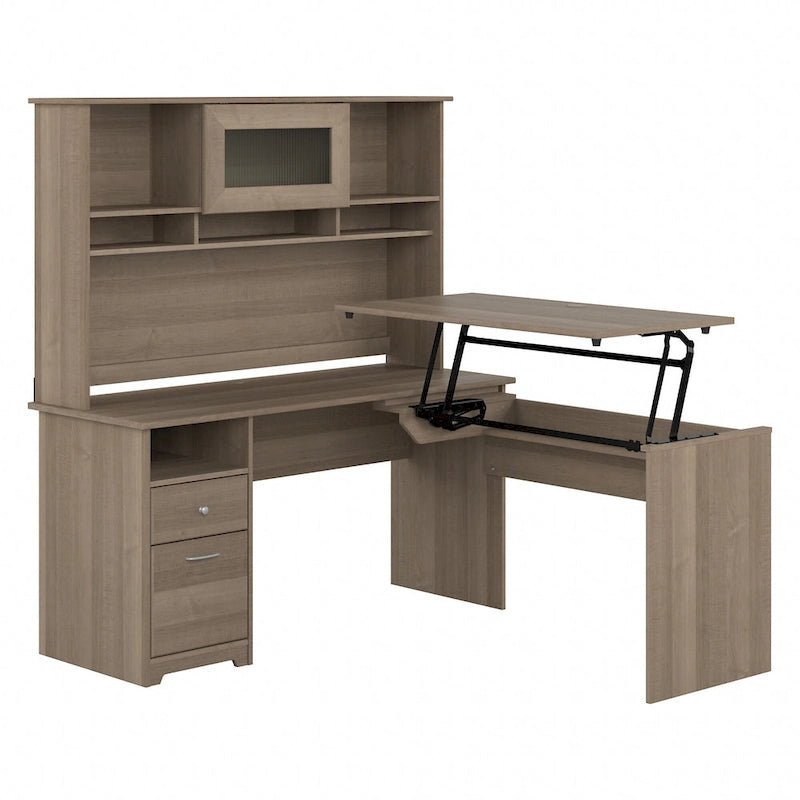 60W 3-position L-shaped Sit to Stand Desk with Hutch by Bush Furniture