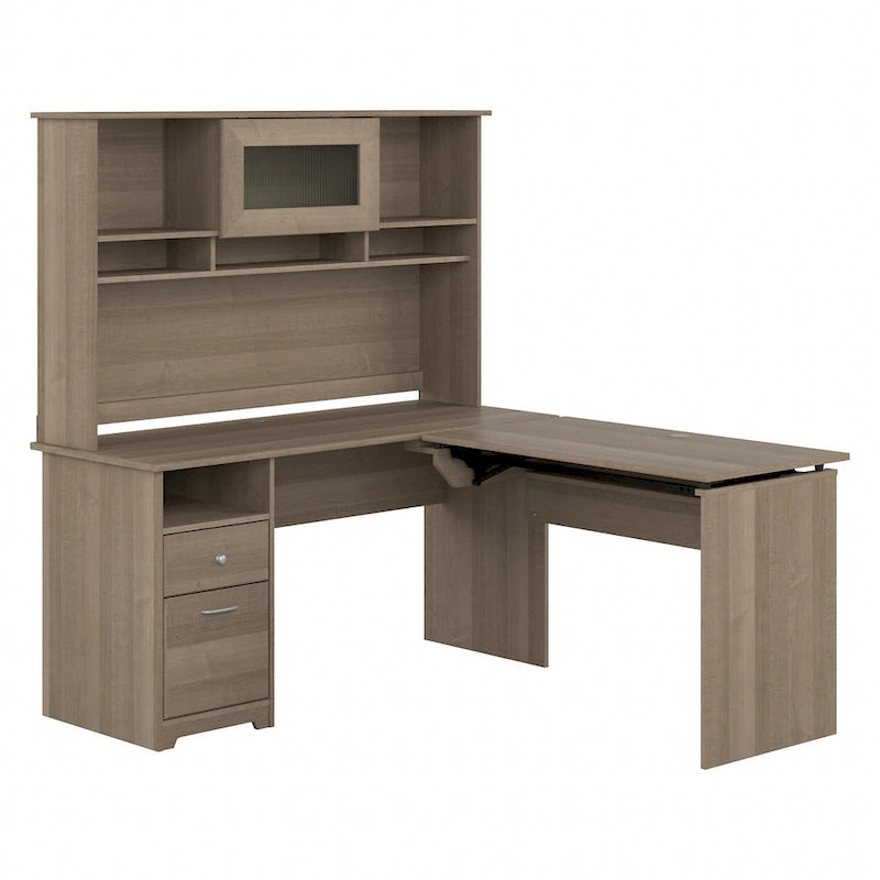 60W 3-position L-shaped Sit to Stand Desk with Hutch by Bush Furniture