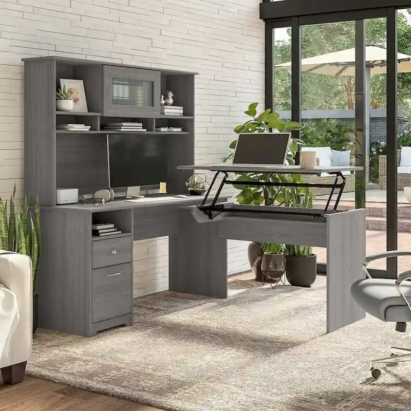 60W 3-position L-shaped Sit to Stand Desk with Hutch by Bush Furniture
