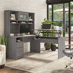 60W 3-position L-shaped Sit to Stand Desk with Hutch by Bush Furniture