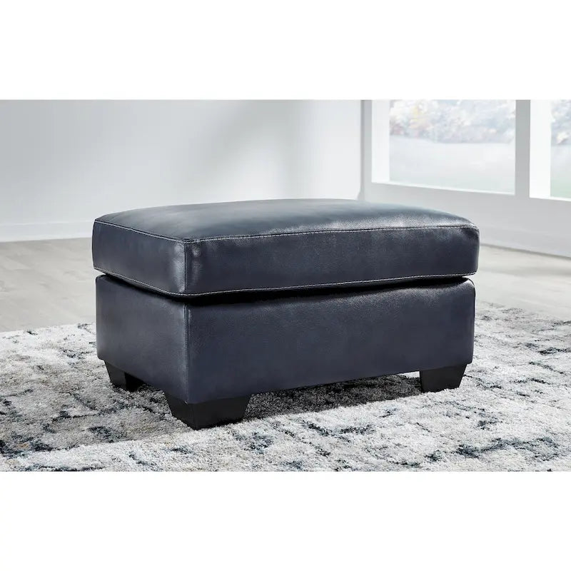 Dark Brown / Dark Blue Leather Ottoman – Single Seat