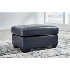 Dark Brown / Dark Blue Leather Ottoman – Single Seat