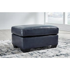 Dark Brown / Dark Blue Leather Ottoman – Single Seat