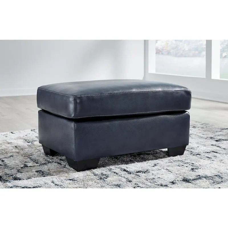 Dark Brown / Dark Blue Leather Ottoman – Single Seat