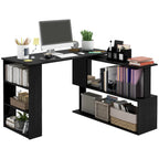 Black L-Shaped Corner Desk with Rotating Design and Shelves, 1-Person