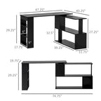 Black L-Shaped Corner Desk with Rotating Design and Shelves, 1-Person
