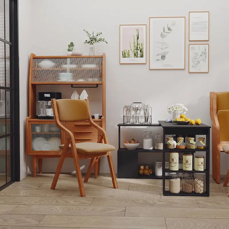 Black L-Shaped Corner Desk with Rotating Design and Shelves, 1-Person