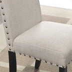 Mid-Century Modern Rectangular Dining Table with Brass Nailhead Chairs and Metallic Hairpin Legs for Kitchen Living Room
