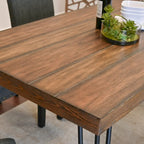 Mid-Century Modern Rectangular Dining Table with Brass Nailhead Chairs and Metallic Hairpin Legs for Kitchen Living Room