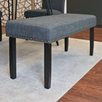 Mid-Century Modern Rectangular Dining Table with Brass Nailhead Chairs and Metallic Hairpin Legs for Kitchen Living Room