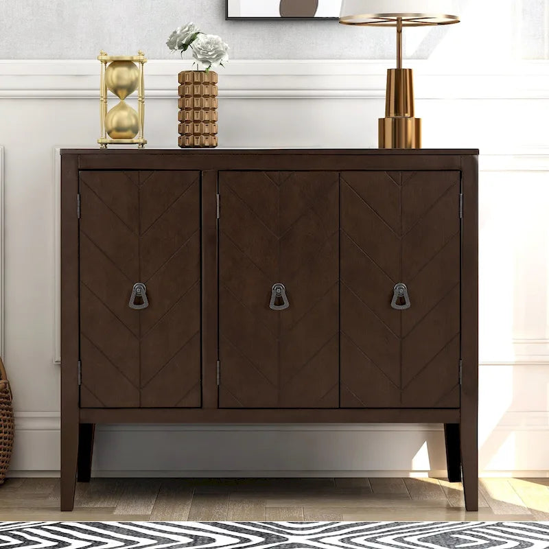 Roomfitters Adjustable Shelf Storage Sideboard with Retro Metal Handles and Pinewood Legs for Living Room, Study