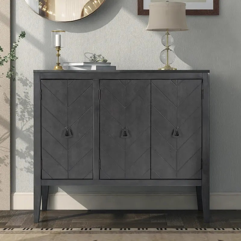Roomfitters Adjustable Shelf Storage Sideboard with Retro Metal Handles and Pinewood Legs for Living Room, Study