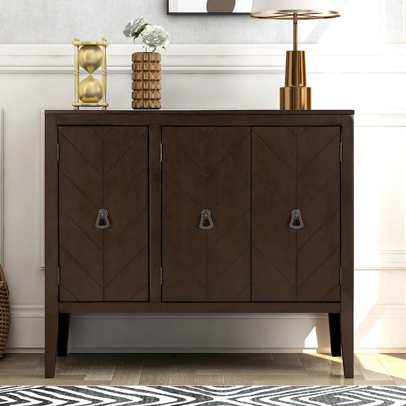 Roomfitters Adjustable Shelf Storage Sideboard with Retro Metal Handles and Pinewood Legs for Living Room, Study