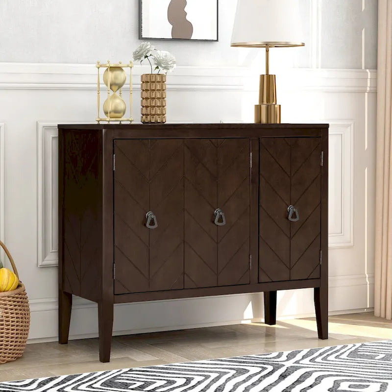 Roomfitters Adjustable Shelf Storage Sideboard with Retro Metal Handles and Pinewood Legs for Living Room, Study