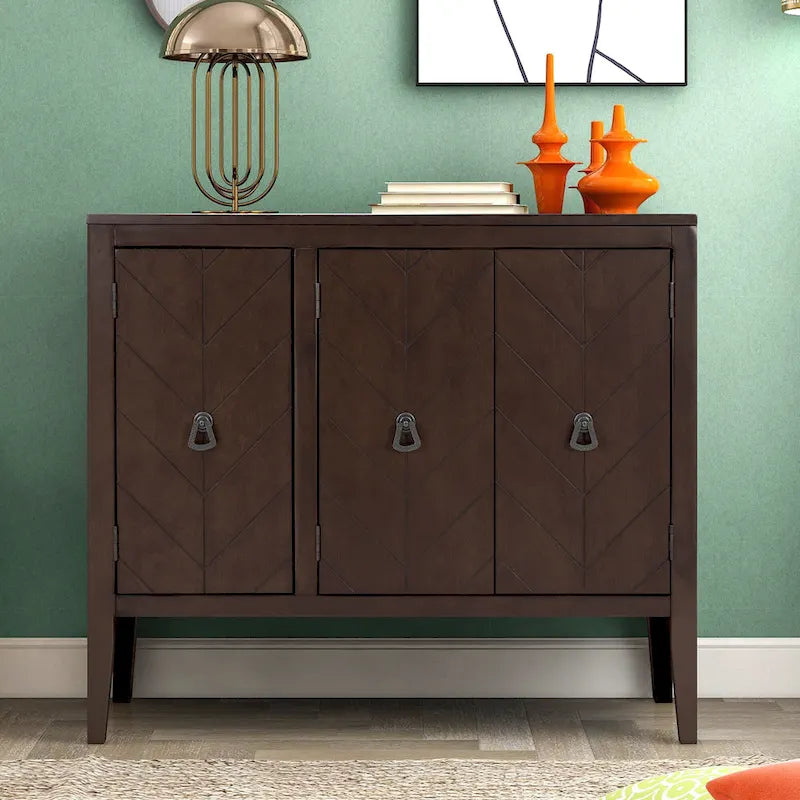 Roomfitters Adjustable Shelf Storage Sideboard with Retro Metal Handles and Pinewood Legs for Living Room, Study