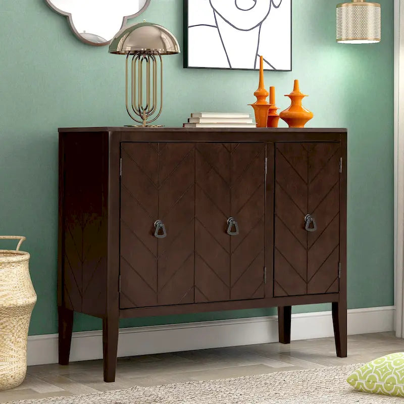 Roomfitters Adjustable Shelf Storage Sideboard with Retro Metal Handles and Pinewood Legs for Living Room, Study