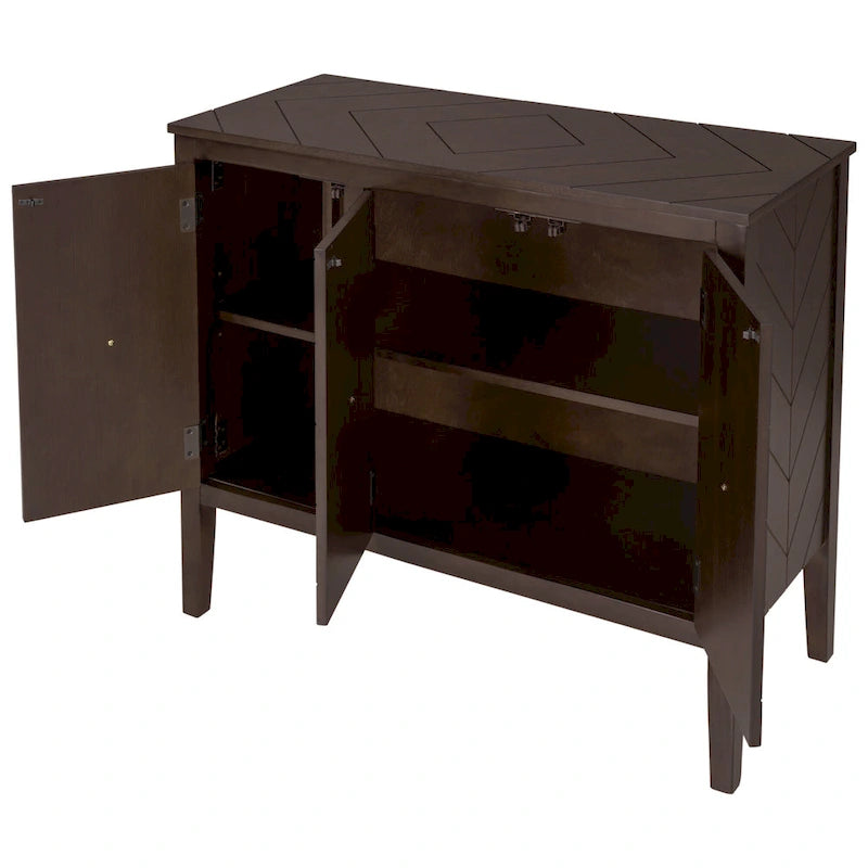 Roomfitters Adjustable Shelf Storage Sideboard with Retro Metal Handles and Pinewood Legs for Living Room, Study