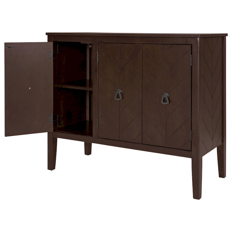 Roomfitters Adjustable Shelf Storage Sideboard with Retro Metal Handles and Pinewood Legs for Living Room, Study
